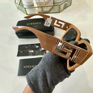 Versace Oversized Square Acetate Sunglasses NUDE COLOR
